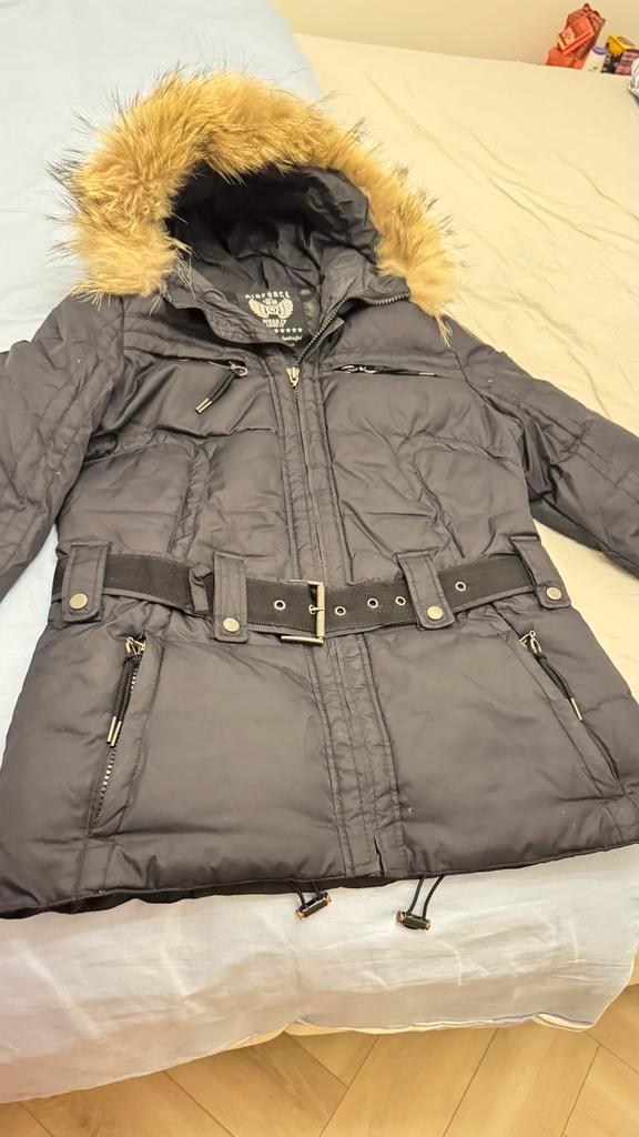 Airforce Damesjas met bontkraag, Kleding | Dames, Jassen | Winter, Zo goed als nieuw, Maat 42/44 (L), Zwart, Ophalen of Verzenden