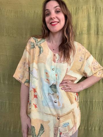 Vintage oversized blouse - geel - print 40 / L / Large beschikbaar voor biedingen