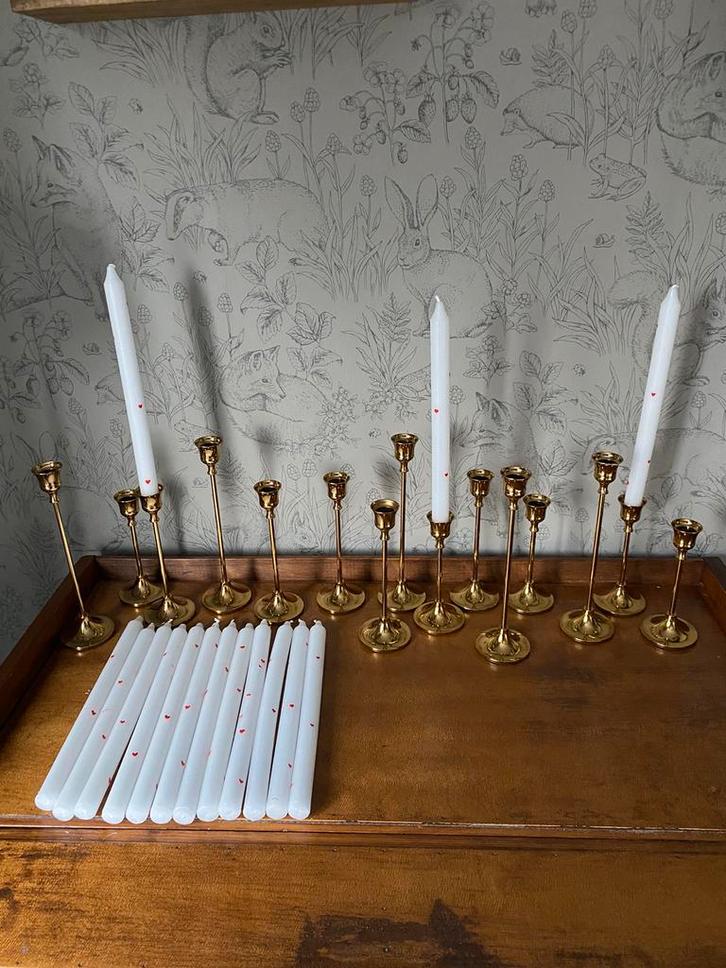 Bruiloft: 15x gouden kandelaren, Antiek en Kunst, Antiek | Kandelaars, Goud, Ophalen of Verzenden