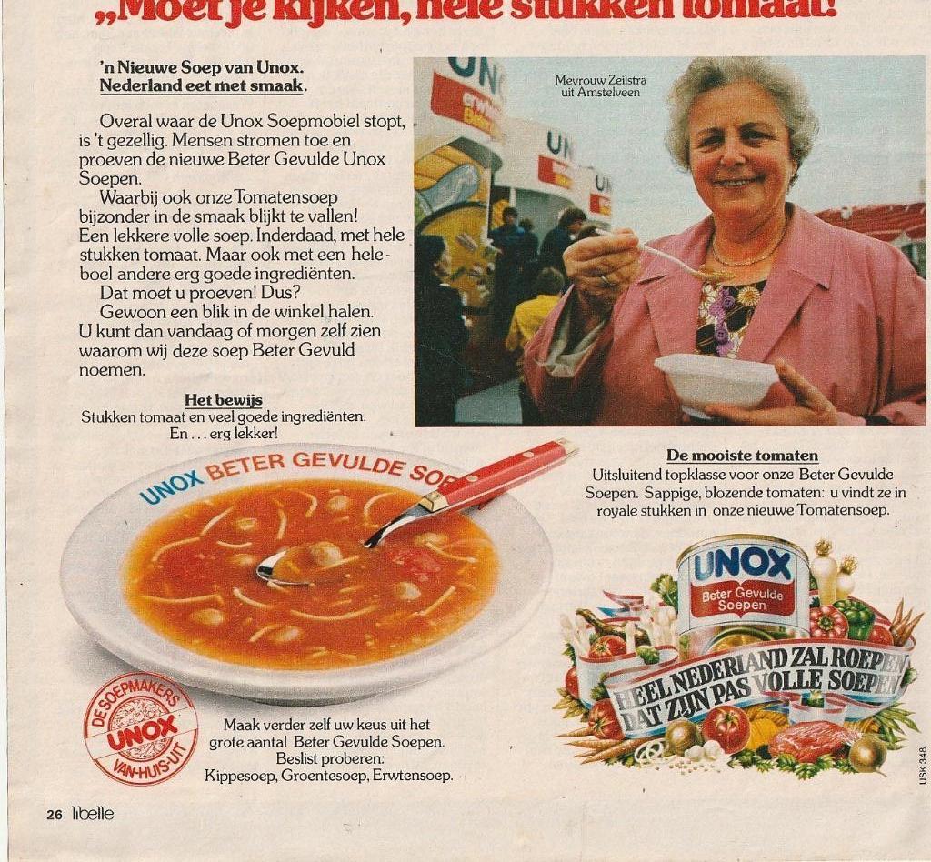 Retro reclame 1978 Unox soep Amstelveen mevr Zeilstra, Verzenden, Overige typen