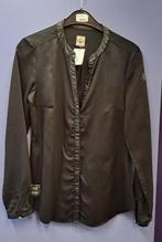 L' Argentina zwarte blouse + logo's & pu leren rand S 44739