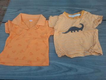 2 shirts - Dino , helikopter & Polo maat 74 beschikbaar voor biedingen