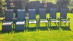 6 Tuinstoelen. Waarvan 2 ligbedden.4 blauwe kussens. Tuinset, Tuin en Terras, Tuinstoelen, Ophalen, Zo goed als nieuw, Verstelbaar