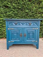 Stoer blauw vintage kastje – uniek, karaktervol en charmant, Antiek en Kunst, Ophalen of Verzenden