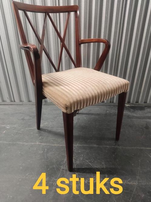 PATIJN Vintage stoel stoelen met armleuningen, Huis en Inrichting, Stoelen, Gebruikt, Vier, Hout, Stof, Ophalen