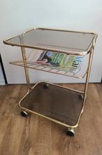 Vintage jaren 70 messing magazine cart bijzettafel, Huis en Inrichting, Tafels | Bijzettafels, Ophalen, Minder dan 55 cm, Gebruikt