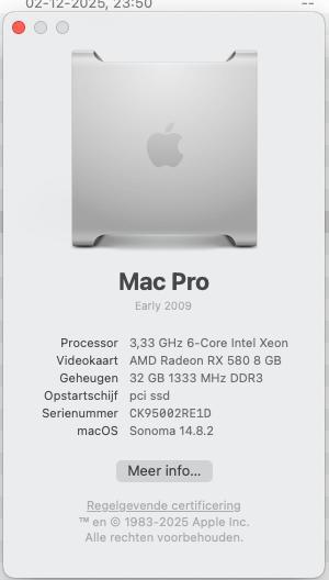 Mac Pro 2009, Computers en Software, Apple Desktops, Gebruikt, Mac Pro, HDD en SSD, 3 tot 4 Ghz, 32 GB, Ophalen
