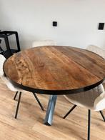 eettafel mangohout + 4 stoelen, Huis en Inrichting, Tafels | Eettafels, 100 tot 150 cm, Zo goed als nieuw, Rechthoekig, 50 tot 100 cm