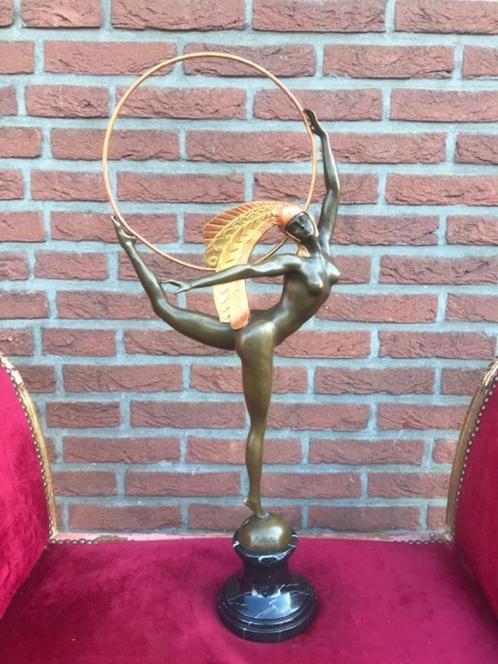 bronzen superbeeld, stijlvolle hoepeldanseres, 69 cm!, Antiek en Kunst, Antiek | Koper en Brons, Brons, Ophalen of Verzenden