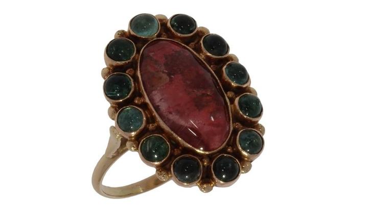 Toermalijn edelsteen 14k gouden fraai vintage dames ring, Sieraden, Tassen en Uiterlijk, Ringen, Zo goed als nieuw, Dame, Kleiner dan 17