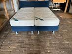 Vlakke boxspring 180x200cm deelbaar + Pocketveer matrassen, Ophalen, Blauw, Tweepersoons, Zo goed als nieuw