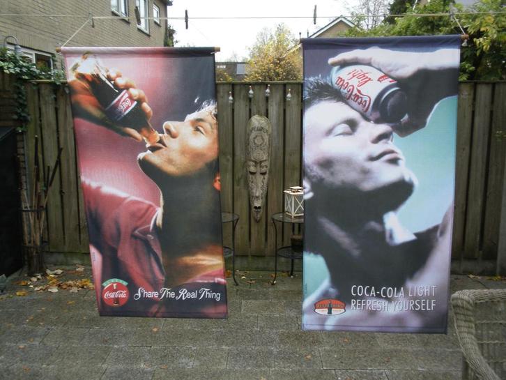 Twee oude originele grote reclame banners van Coca-Cola., Verzamelen, Merken en Reclamevoorwerpen, Gebruikt, Reclamebord, Ophalen of Verzenden