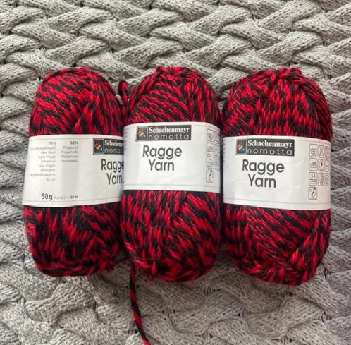 partij 15 bollen Nomotta Ragge Yarn, zwart-rood, Hobby en Vrije tijd, Breien en Haken, Nieuw, Breien of Haken, Wol of Garen, Ophalen of Verzenden