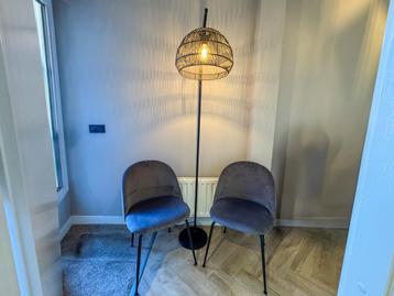 Twee nieuwe grijze velvet stoelen - nooit gebruikt beschikbaar voor biedingen