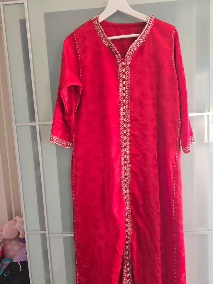 Rode Kaftan met sfifa, Kleding | Dames, Gelegenheidskleding, Zo goed als nieuw, Maat 36 (S), Rood, Ophalen of Verzenden