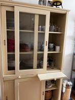 Koopje! Zachtgele handige buffetkast servieskast, Huis en Inrichting, Kasten | Buffetkasten, Ophalen, 100 tot 150 cm, 150 tot 200 cm