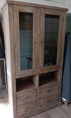 With Wash eiken vitrine kast, Ophalen, 100 tot 150 cm, Zo goed als nieuw, 150 tot 200 cm