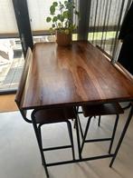 Hoge eettafel (bartafel) met stoelen - massief hout/staal, Huis en Inrichting, Barren, Ophalen, Zo goed als nieuw
