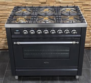 Luxe Fornuis Boretti 90cm antraciet + rvs 6 pits 1 oven beschikbaar voor biedingen