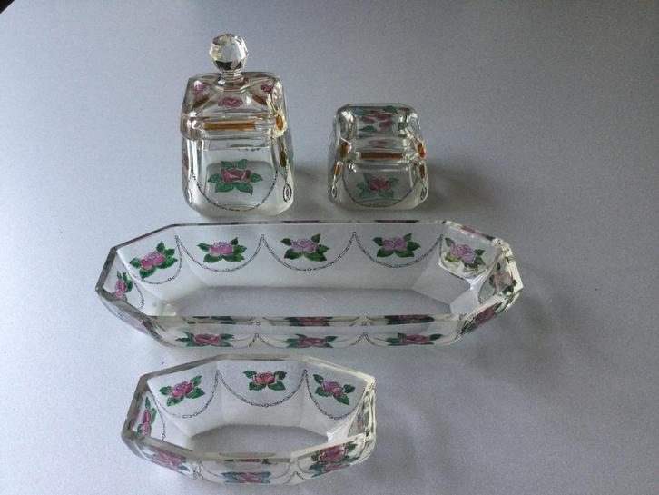 4-delig antiek glazen toiletstel, Antiek en Kunst, Antiek | Glas en Kristal, Ophalen of Verzenden