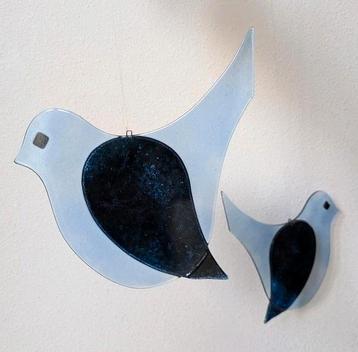 2 grote glazen vogels - Raam hangers,  blauw  beschikbaar voor biedingen