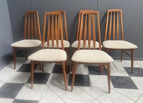 60 jaren 6x teak Niels Koefoed DEENS EVA stoelen crème wit, Huis en Inrichting, Stoelen, Gebruikt, Vijf, Zes of meer stoelen, Hout