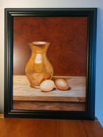 Echt schilderij stilleven houten paneel eieren gesigneerd, Ophalen of Verzenden