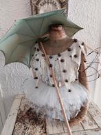 Oud oude zijde katoen paraplu parasol shabby blauw creme, Antiek en Kunst, Ophalen of Verzenden