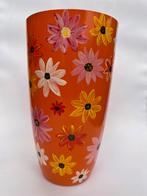Handgeschilderde Vaas met Bloemen, Ophalen, Nieuw, Oranje, Glas