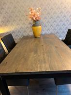 Houten tafel met metalen onderstel, Huis en Inrichting, Tafels | Eettafels, Gebruikt, 100 tot 150 cm, Ophalen of Verzenden, Vier personen