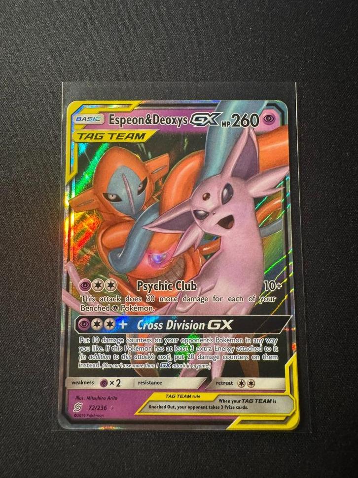 Espeon & Deoxys gx 72/236 - Unified Minds, Hobby en Vrije tijd, Verzamelkaartspellen | Pokémon, Nieuw, Losse kaart, Ophalen of Verzenden