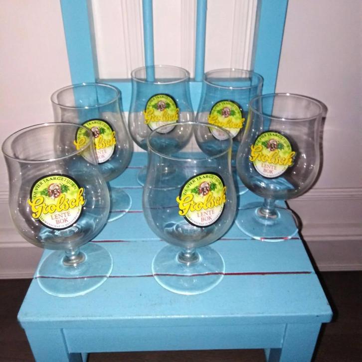 Grolsch lentebok bierglazen set van 6 stuks, Verzamelen, Biermerken, Gebruikt, Glas of Glazen, Grolsch, Ophalen