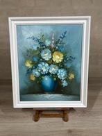 Groot Bloemenstilleven in blauwe vaas, olieverfschilderij, Ophalen of Verzenden