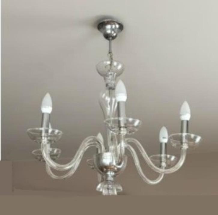Kroonluchter in Murano-stijl, Huis en Inrichting, Lampen | Kroonluchters, Zo goed als nieuw, Glas, Metaal, Stof, Ophalen of Verzenden