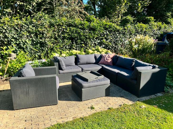 Loungeset met kussens voor buiten (merk; Wicker), Tuin en Terras, Tuinsets en Loungesets, Gebruikt, Loungeset, Kunststof, 6 zitplaatsen