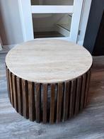 De Luuk Salontafel - Travertin & Mangohout, Ophalen, Rond, 50 tot 100 cm, Zo goed als nieuw