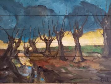 Schilderij landschap op hout beschikbaar voor biedingen