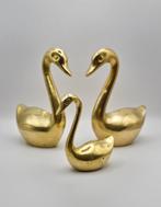 Vintage Zwanen familie (3x) Messing, koper, Verzamelen, Beelden en Beeldjes, Ophalen of Verzenden, Gebruikt, Dier