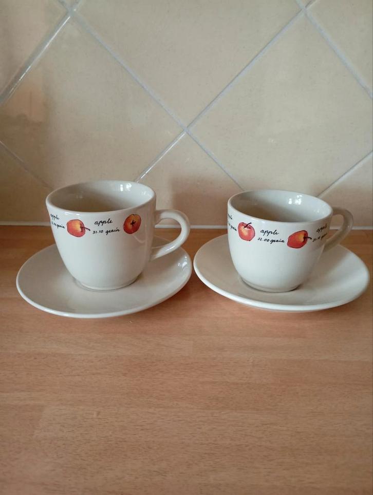 2 kop & schotels Jet ter Steege Apple, Huis en Inrichting, Keuken | Servies, Zo goed als nieuw, Kop(pen) en/of Schotel(s), Overige stijlen