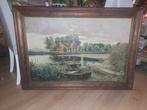 Groot Antiek Schilderij - Landschap met Water, Antiek en Kunst, Kunst | Schilderijen | Klassiek, Ophalen