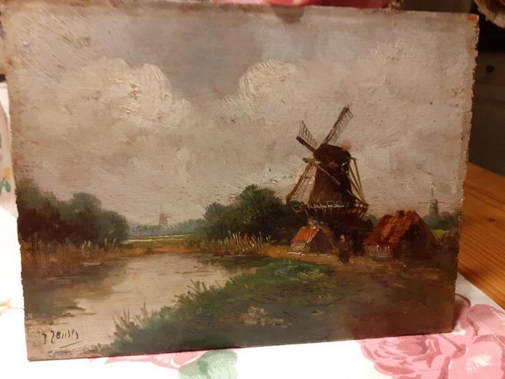 Antiek Olieverf/Paneel "Polderlandschap" J. Jansen ca 1900, Antiek en Kunst, Kunst | Schilderijen | Klassiek, Ophalen of Verzenden
