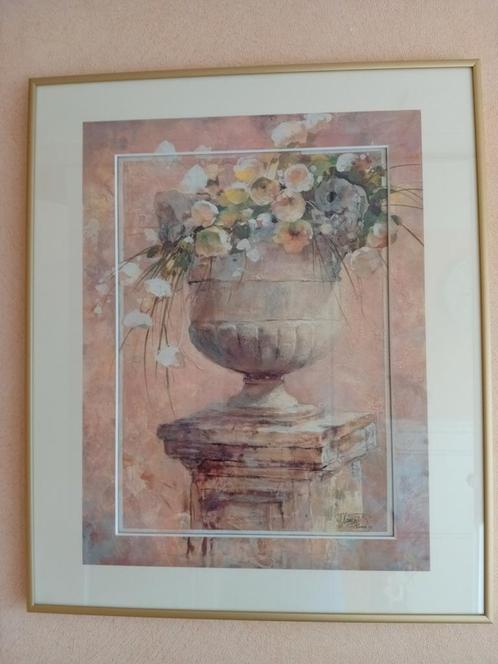 Schilderij van Willem Haenraets, zuil met bloemen., Huis en Inrichting, Woonaccessoires | Schilderijen, Tekeningen en Foto's, Gebruikt