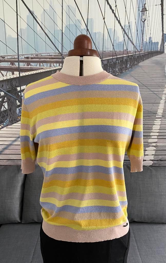 NÜMPH fijn gebreid retro 60s truitje in pastelkleuren-XL, Kleding | Dames, Truien en Vesten, Zo goed als nieuw, Maat 46/48 (XL) of groter