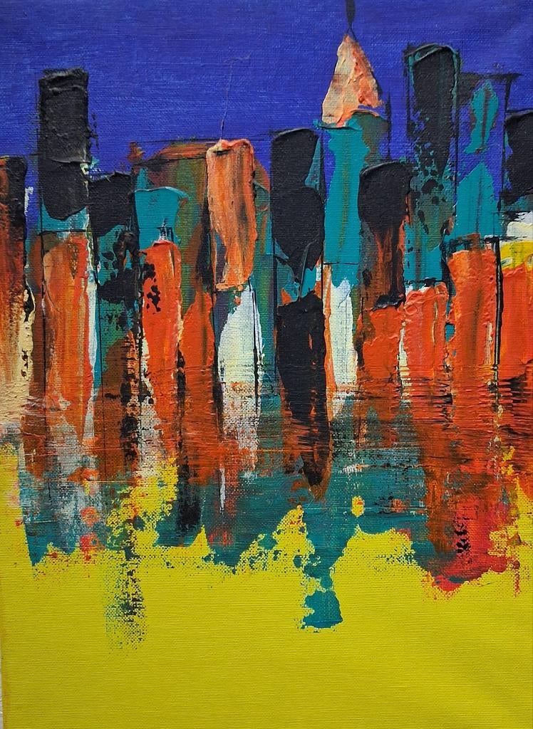 Abstracte Stadsgezicht Schilderij, Ophalen of Verzenden