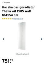 Haceka designradiator Thalia wit 1585 Watt 184x54 cm, 800 watt of meer, Minder dan 60 cm, Gebruikt, 80 cm of meer