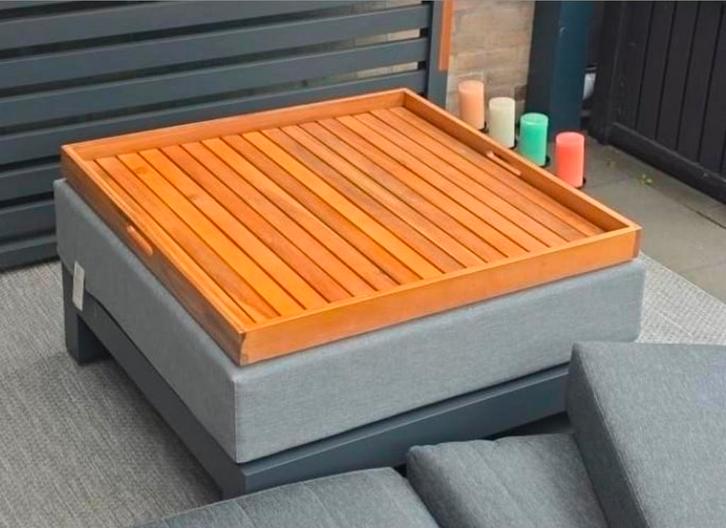 Life Nevada hocker poef + dienblad Soltex mistgrijs np 400, Tuin en Terras, Tuinsets en Loungesets, Zo goed als nieuw, Loungeset