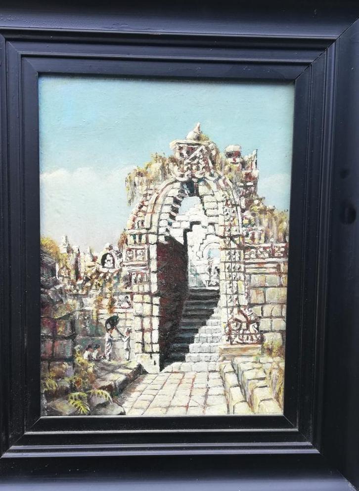 BOROBUDUR Tempel. F.C. Pennekamp. Olie/paneel. 31/17 cm, Antiek en Kunst, Kunst | Schilderijen | Klassiek, Ophalen