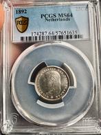 25 cent 1892  Pcgs ms64 - Koningin Wilhelmina, Zilver, 25 cent, Ophalen of Verzenden, Koningin Wilhelmina