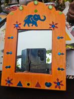 Handgemaakt spiegeltje met olifant, Minder dan 50 cm, Gebruikt, Ophalen of Verzenden, Minder dan 100 cm