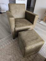 2 stevige stoelen met leuning + voetenbank, Ophalen, Zo goed als nieuw, Stof